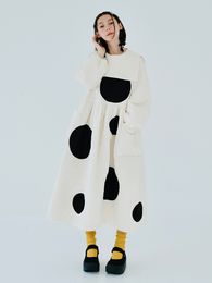 Casual Dresses Imakokoni original design round neck pullover long sleeve medium long polka dot dress warm in autumn and winter casual dress 230214