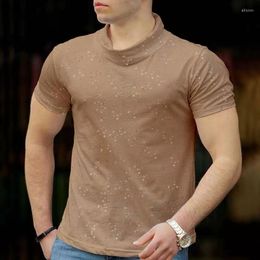 Men's T Shirts Mock Neck Sports Shirt Men Solid Bodybuilding Gym Tees Top Running Fitness Tight Tshirt Plain Male Muscle Singlets