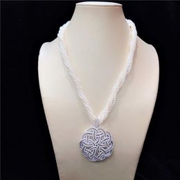 Chains Charming Natural 5rows 3-4mm White Freshwater Pearl Micro Inlay Zircon Accessoriese Clasp Sweater Necklace Long 50 CmChains