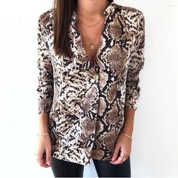 Women's Blouses Sexy Serpentine Printed Casual Long Sleeve Button Shirt Spring Autumn Fashion Female Yellow Grey S-XL 2023