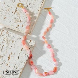 Choker JShine Fashion Woman Irregular Pink Natural Stone Necklaces INS Powder Opal Circle Bar Buckle Necklace Boho Jewels