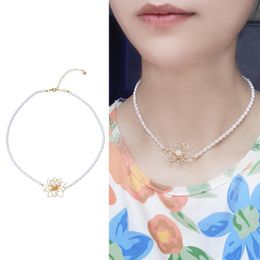 Chains Gold Plated Real Natural Freshwater Pearl Necklace Fashion Charm Jewelry Anniversary Party Wedding Gift For Women Girls 2pcs/lotChain