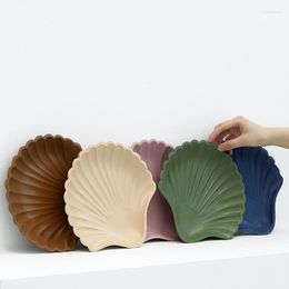 Plates Seashell Shape Wood Tray Jewelry Plate Grey/Black/Pink Table Storage Dishes 23cm Home Decoration Dessert Pography Tools