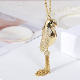 Chains European And American Trend Jewellery Wholesale Bird Parrot Shape Can Open Long Tassel Necklace Women