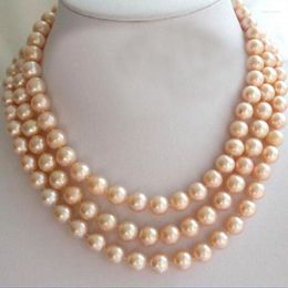 Chains Triple StrandsAAA 9-10mm South Sea Round Gold Pink Pearl Necklace 18"19"20"14k/20