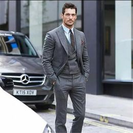 Men's Suits Arrival Grey Men Tuxedos Masculino 3Pieces(Jacket Pants Vest Tie) Custom Made Man Wedding Blazer Work Daily Wear