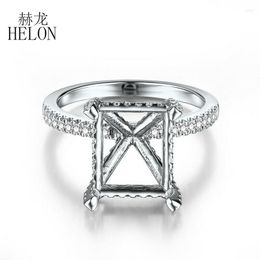 Cluster Rings HELON Cushion Cut 11x9mm Solid 14K White Gold 0.5ct Natural Diamonds Semi Mount Engagement Weddng Ring Women Trendy Jewelry