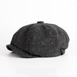 Berets Men Retro Peaky Blinders Wool Herringbone Tweed Sboy Octagonal Hat Blend Casual Flat Cap Father Hats For