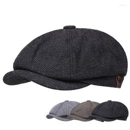 Berets 2023 Sboy Flat Brim Beret Retro Tweed Ivy Gatsby Dark Grey Hat Men Women Street