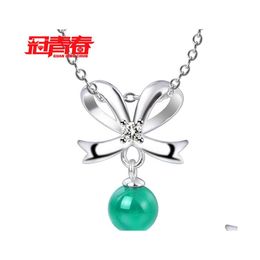 Pendant Necklaces Korean Version Of The Jewellery With Diamonds Jade Necklace Net Red Bow Ruby Chalcedony Green Agate Female Crystal D Dhlfb