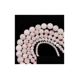 Crystal 8Mm Fashion Round Natural Gem Stones Rose Pink Quartz Loose Beads 4 6 8 10 12 Mm Spacer For Diy Bracelet Jewelry Mak Dhgarden Dhv7A