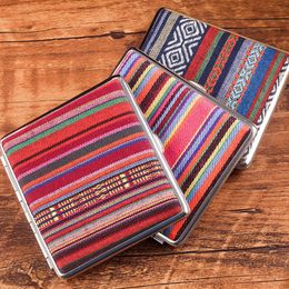 Latest Colorful Stripe Fabric Skin Cigarette Case Portable Dry Herb Tobacco Cigarette Holder Stash Box Smoking Container Storage Innovative Design Boxs DHL