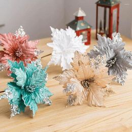 Christmas Decorations 1PC Poinsettia Glitter Artificial Flowers Xmas Tree Party For Home Fake Ornaments Year Decoration