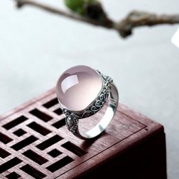 Wedding Rings Vintage Female Pink Moonstone Ring Classic Silver Colour Flower Engagement Charm Hollow Thin For Women