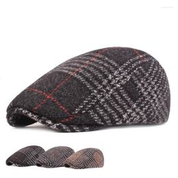 Berets Autumn Winter Men's Plaid Sboy Hats Wool Blend Male Beret Men Women British Gatsby Retro Youth Hat Driver Flat Cap