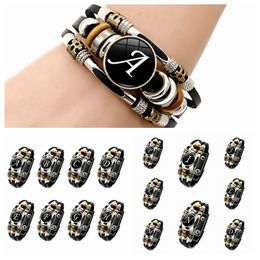 10Pcs 26 Letter A-Z Charms For Bracelets ID Name Friendship Black Braided Multilayer Punk Leather Bracelet Men Women Kids Family Gifts