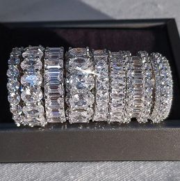 Köpüklü lüks mücevher 925 STERLING Gümüş Prenses Kesim Beyaz Topaz CZ Diamond Promise Düğün Gelin Yüzük Hediyesi