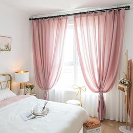Curtain Solid Color Sheer Pink Tulle Curtains For Living Room Bedroom Window Treament Blue White Voile Drapes