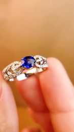 Cluster Rings 4889 Solid 18K Gold Nature 0.54ct Blue Sapphire Gemstones Diamonds For Women Fine Jewellery Presents