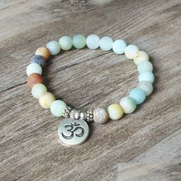 Beaded Matte Amazonite Stone Strand Bracelet Yoga Chakra Mala Om Lotus Women Men Charm Handmade Jewelry Drop Delivery Bracele Dhgarden Dhzcj