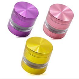 Smoking Pipes Grinder with 63MM Diameter and Four Layers of Aluminum Alloy Removable Net and Transparent Window