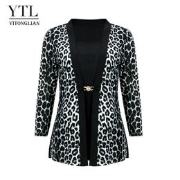 Women's Blouses Shirts YTL Women Chic Leopard Blouse for Work Plus Size Fashion Patchwork Slim Shirt Long Sleeve Autumn Spring Tunic Tops Blusas H414 230214