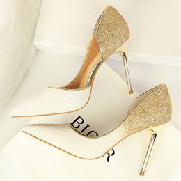 Dress Shoes Woman 9cm Glitter High Heels Sequins Scarpins Pumps Female Silver Gold Escarpins Lady Wedding Bridal Scarpins Talons Shoes 230213