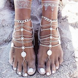 Anklets Vintage Summer Sexy Silver Colour Tassel Anklet For Women Coin Pendant Link Chain Ankle Bracelet Foot Jewellery Barefoot Sandal