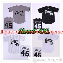 NEW Men's Birmingham Barons 45 Michael MJ Jersey Black White Grey Stitched Movie Baseball Jerseys Size S-4X