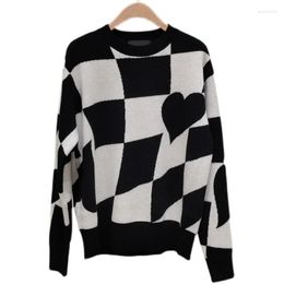 Women's Jackets 2023 Autumn Womne Loose Casual Black And White Checkerboard Love Pullover Sweaters