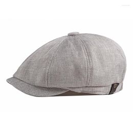 Berets Men Sboy Cap Thin Vintage Herringbone Octagon Hats Spring Summer Breathable Women Casual Striped Flat Hat