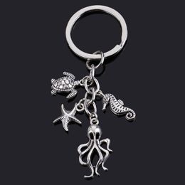 Key Rings Octopus Women Keychain Seahorse Turtle Sea Animal Key Chain Fashion Jewelry Car Bag Men Pendant Friends Wedding Gift F