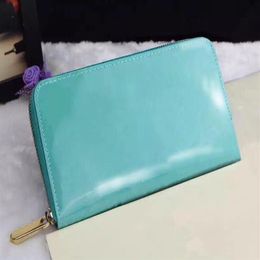 Whole Patent leather shinny luxury long wallet multicolor Fashion high quality original box coin purse women man classic zippe302G