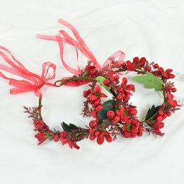 Decorative Flowers Wedding Christmas Head Wreath Hair Accessories Simulation Headband Red Berry Flower Hairband Headwear Garland For Women