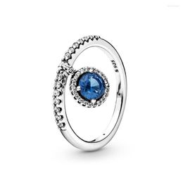 Cluster Rings Authentic 925 Sterling Silver Dangling Blue Clear Round Sparkle Fashion Ring For Women Gift DIY Jewellery
