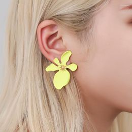 Stud Earrings Korean Simple Personality Flower For Women Sweet Girl Net Red Petal Fashion Temperament Gift