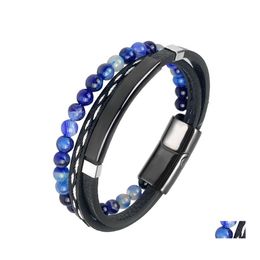 Beaded Strands Bead Bracelets For Men Fashion Hollow Leather Bracelet Bangles Mtilayer Wide Wrap Jewelry Drop Delivery Dhirq
