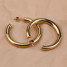 Gold Plated Hoop Earring Simple Thick Round Circle Stainless Steel Earrings for Women Punk Hiphop Jewellery Brincos
