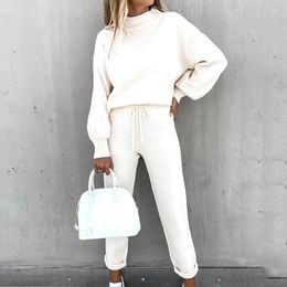 Women's Two Piece Pants Women's Tracksuit Fashion Solid Colour Long Sleeve Outfits Oversized Hoodies Female Casual High Waist Bandage 2