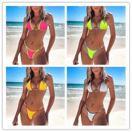 Bikini Rib Fabric Swimsuit Women Split Sexy Triangle Bag Swimwear Beach