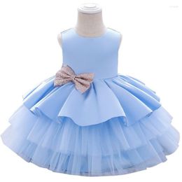 Girl Dresses Green Pink Wine Blue Layered Dress For Baby Little Kids Big Bow Hollow Back Party Princess Birthday Outfit 12M-5T