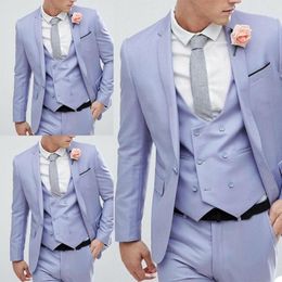 Men's Suits 3 Piece Light Purple Men Modern Formal Wedding Tuxedo Customized Fit Slim Lapel Party Coat Pant Vest