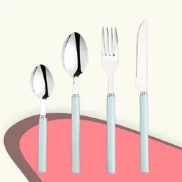 Dinnerware Sets 4PCS/Set Stainless Steel Dinner Set Cutlery Classic Fork Spoon Western Pot Cooking (Light Blue)