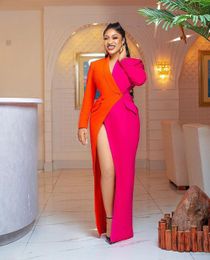 Party Dresses Orange And Fuchsia Formal Evening Dress For Women 2023 Colour Matching Sexy Side Slit V Neck Suit Prom Gowns Custom Made 230214