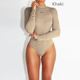 Womens Jumpsuits Rompers Women Long Sleeve Bodysuit Fashion Sexy Stretch Leotard With Button Solid Slim Casual Ladies 230214