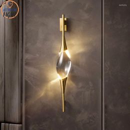 Wall Lamps Copper Lamp Luxury Nordic LED Living Room Light TV Background Bedroom Bedside Decor Crystal