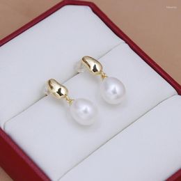 Stud Earrings S925 Sterling Silver Gold-Plated Vintage Natural Fresh Water Pearl Rice Beads Factory Original Design Spot