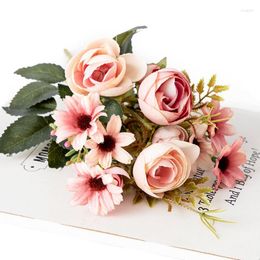 Decorative Flowers Artificial Silk Peony Bouquet Fake Wedding Bride Rose Scrapbook For Home Decor Supplies