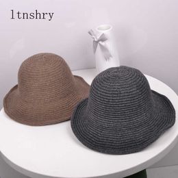 Wide Brim Hats 2019 Summer Women Hat Cotton Korea Style Wave Brim Knitted Hat for Women Packable Panama Hat Solid Plain Ladies Bucket Hat Cap R230214
