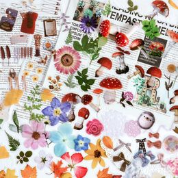 Gift Wrap 40 Sheets PET Sticker Plant Transparent Flowers Leaves Mushroom Creative Paper Materials DIY Collage Journal Decorative Stickers